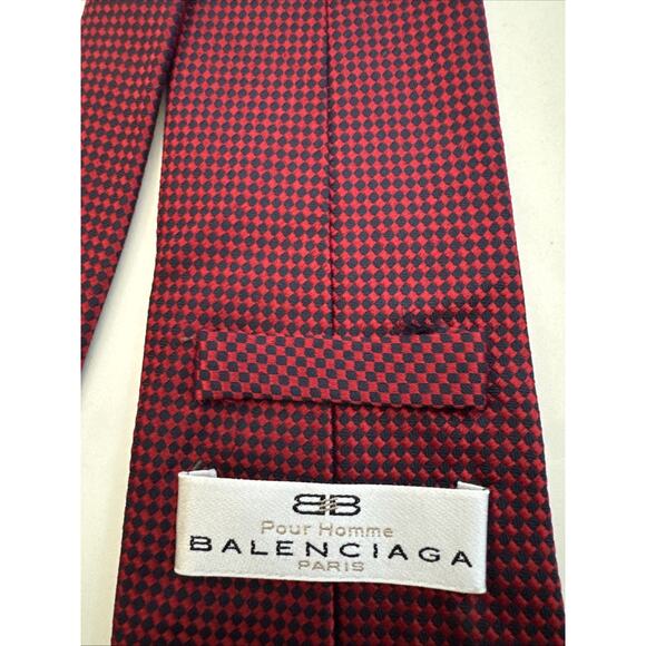 Vintage Balenciaga Diamond Pattern 100% Silk Neck Tie Made In Italy Blue Red - Picture 2 of 6